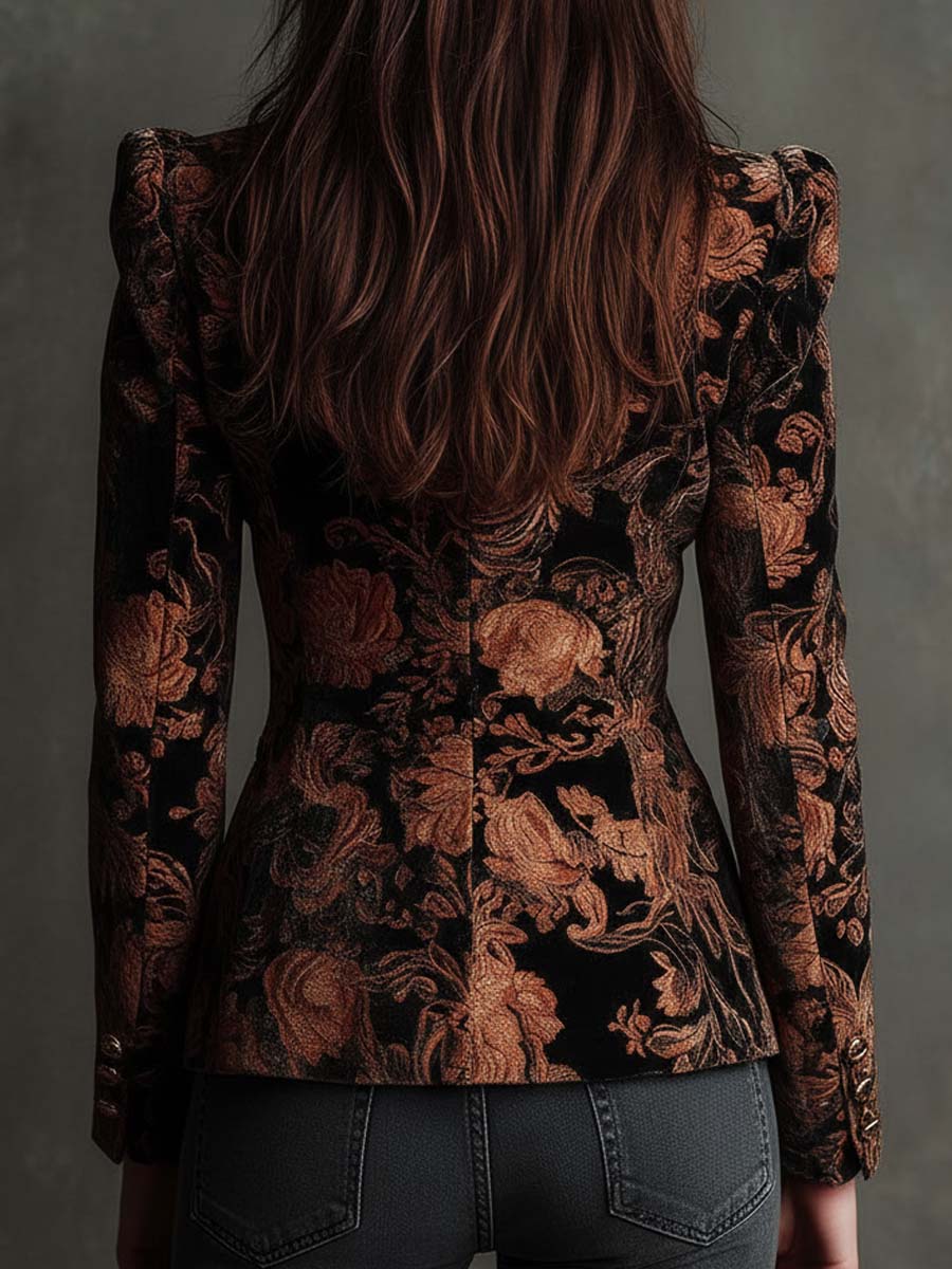 Amelie Rosier | Fernanda — Blazer Floral Negro y Bronce