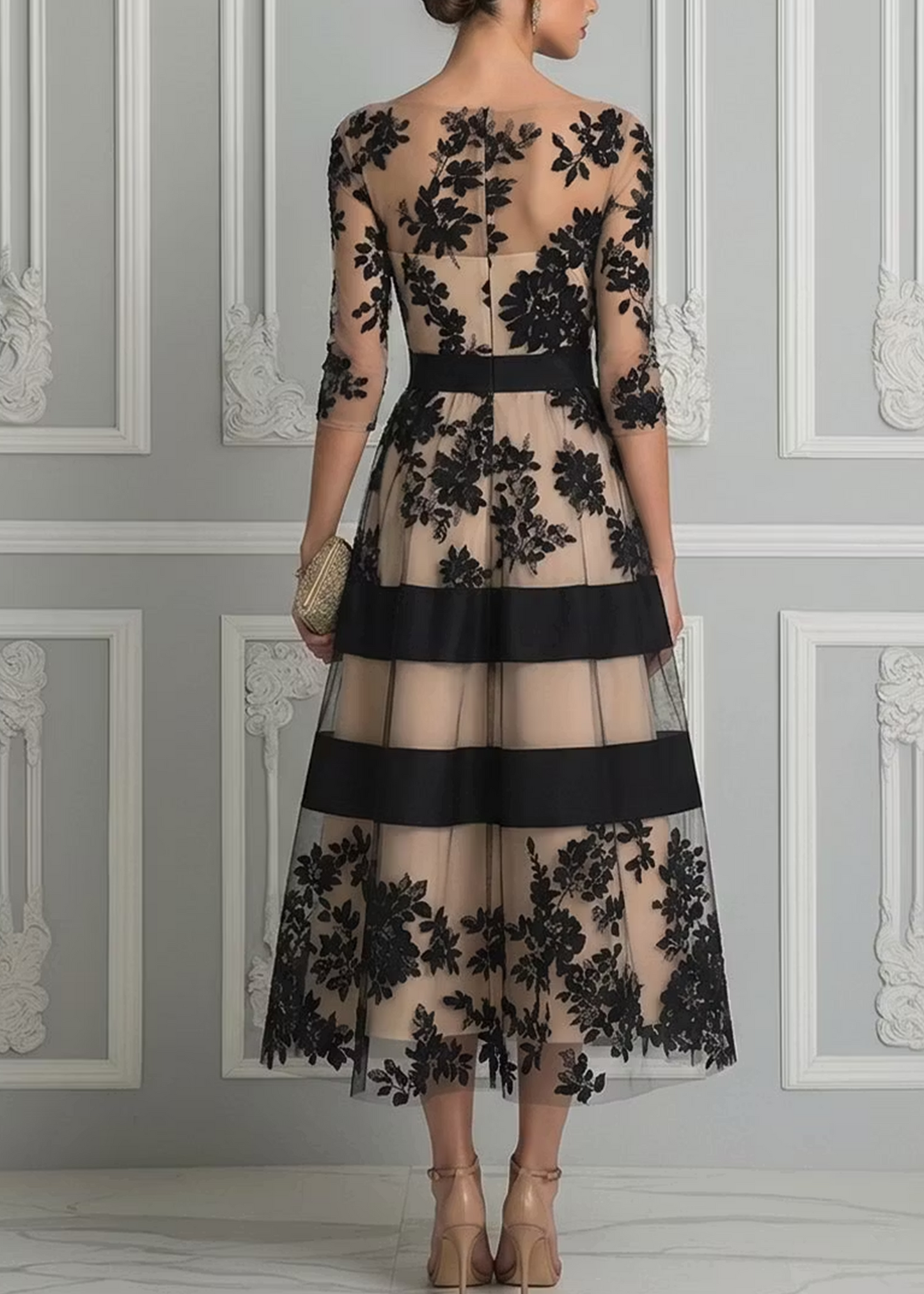 Amelie Rosier | Nora — Vestido Midi de Encaje Negro