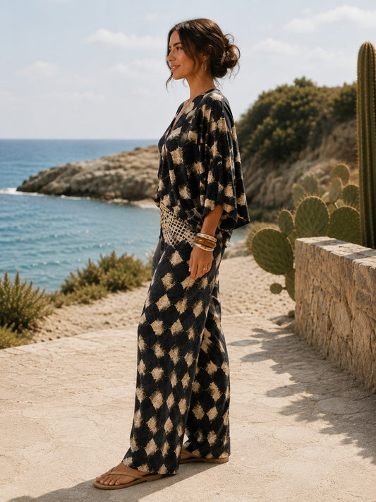 Amelie Rosier | Aria — Vestido Maxi Negro y Beige Estampado