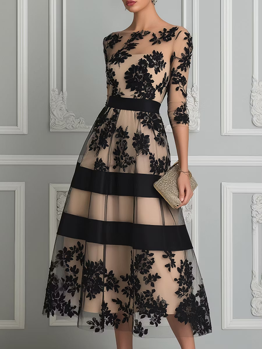 Amelie Rosier | Nora — Vestido Midi de Encaje Negro