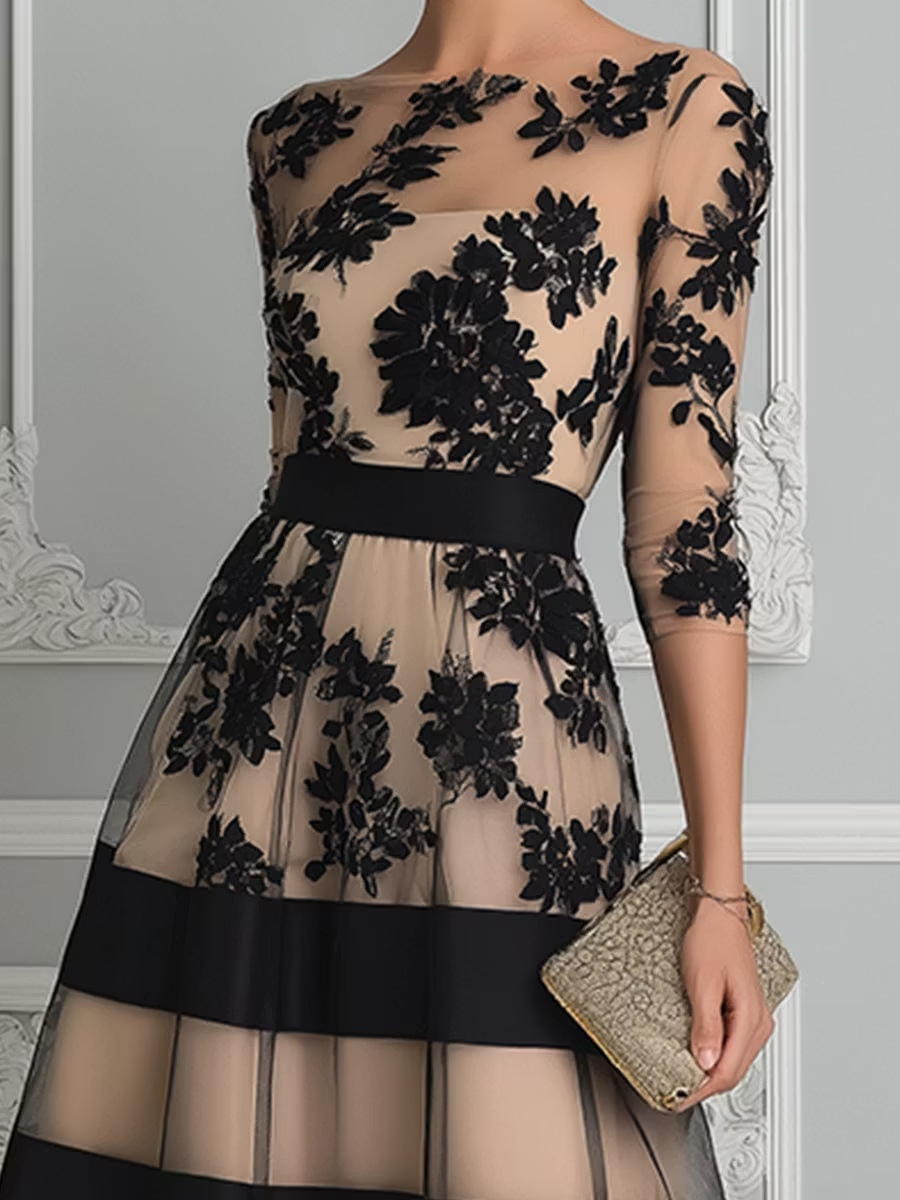 Amelie Rosier | Nora — Vestido Midi de Encaje Negro