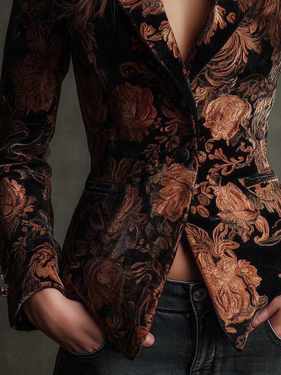 Amelie Rosier | Fernanda — Blazer Floral Negro y Bronce
