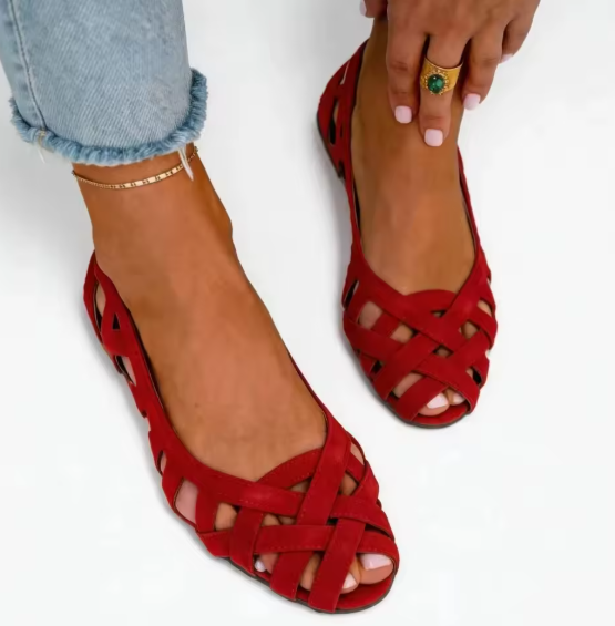 Hina | Sandalias planas con punta abierta y material trenzado