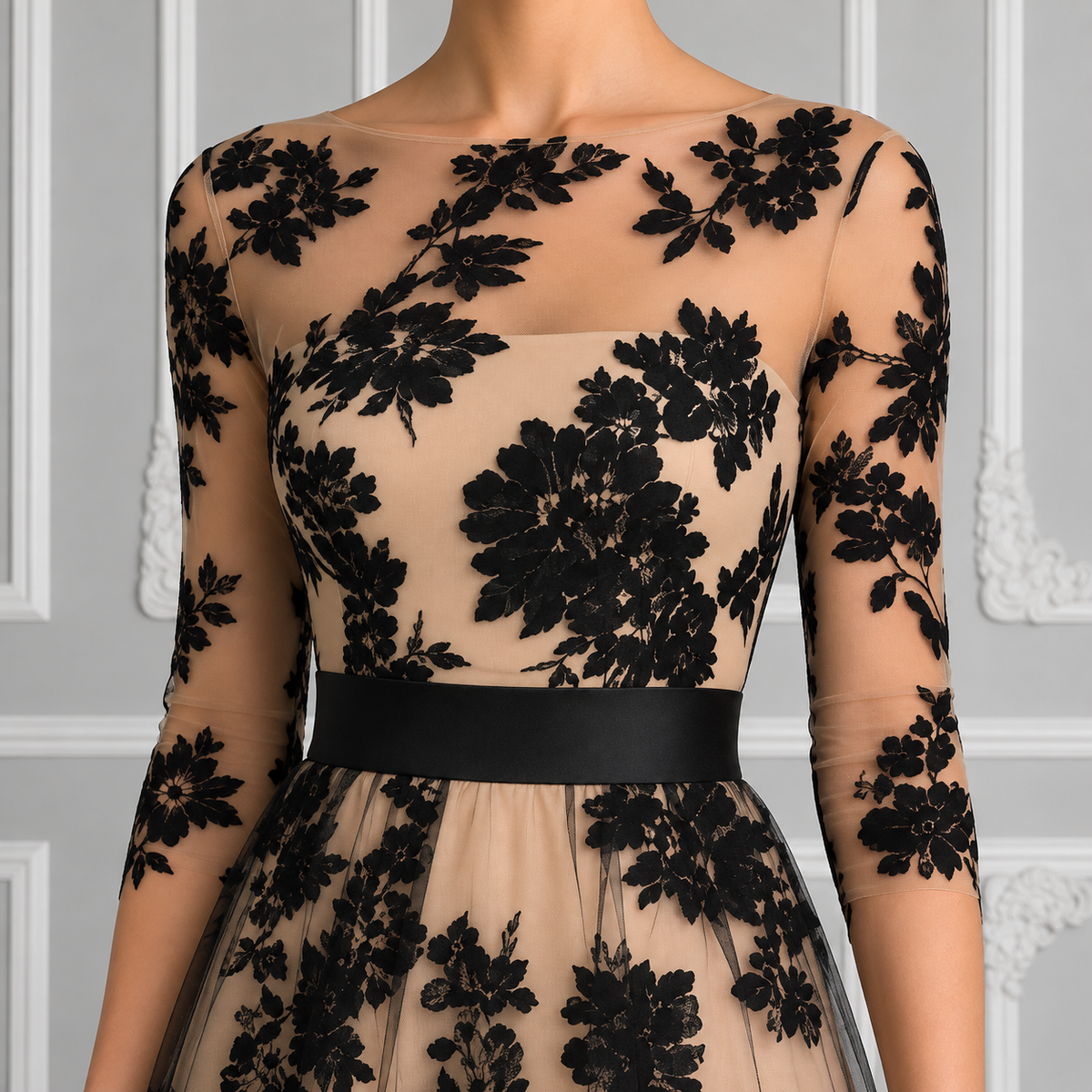Amelie Rosier | Nora — Vestido Midi de Encaje Negro