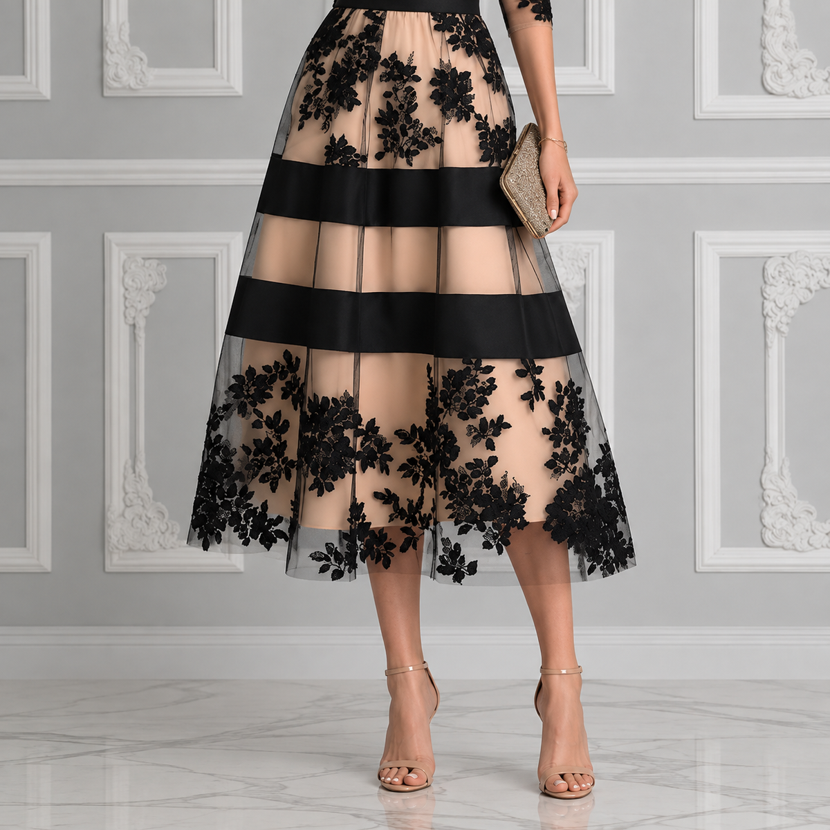 Amelie Rosier | Nora — Vestido Midi de Encaje Negro