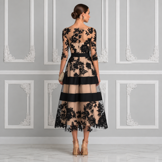 Amelie Rosier | Nora — Vestido Midi de Encaje Negro