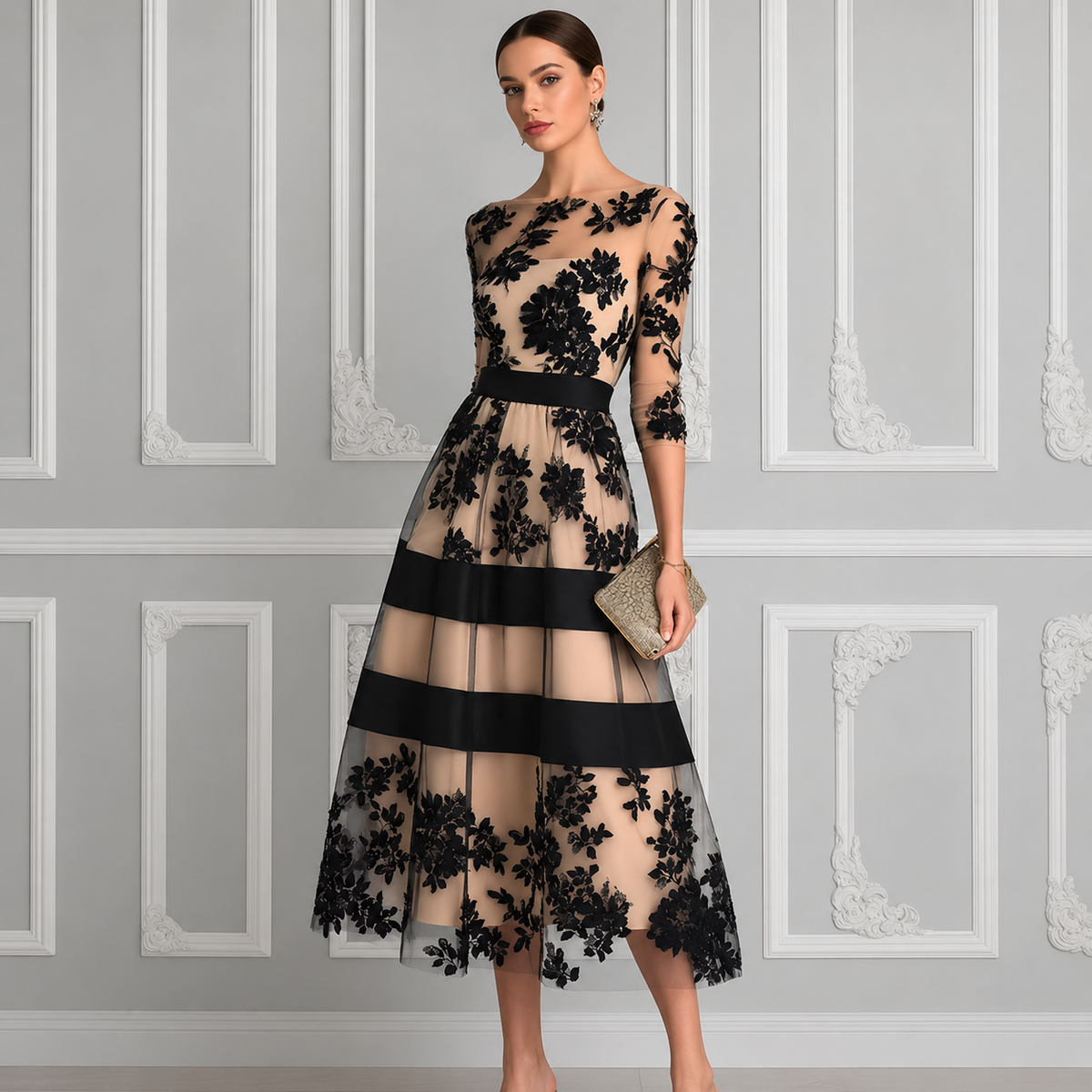 Amelie Rosier | Nora — Vestido Midi de Encaje Negro