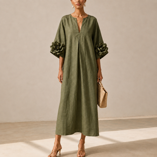Amelie Rosier | Dalia — Vestido Midi Verde Oliva Floral