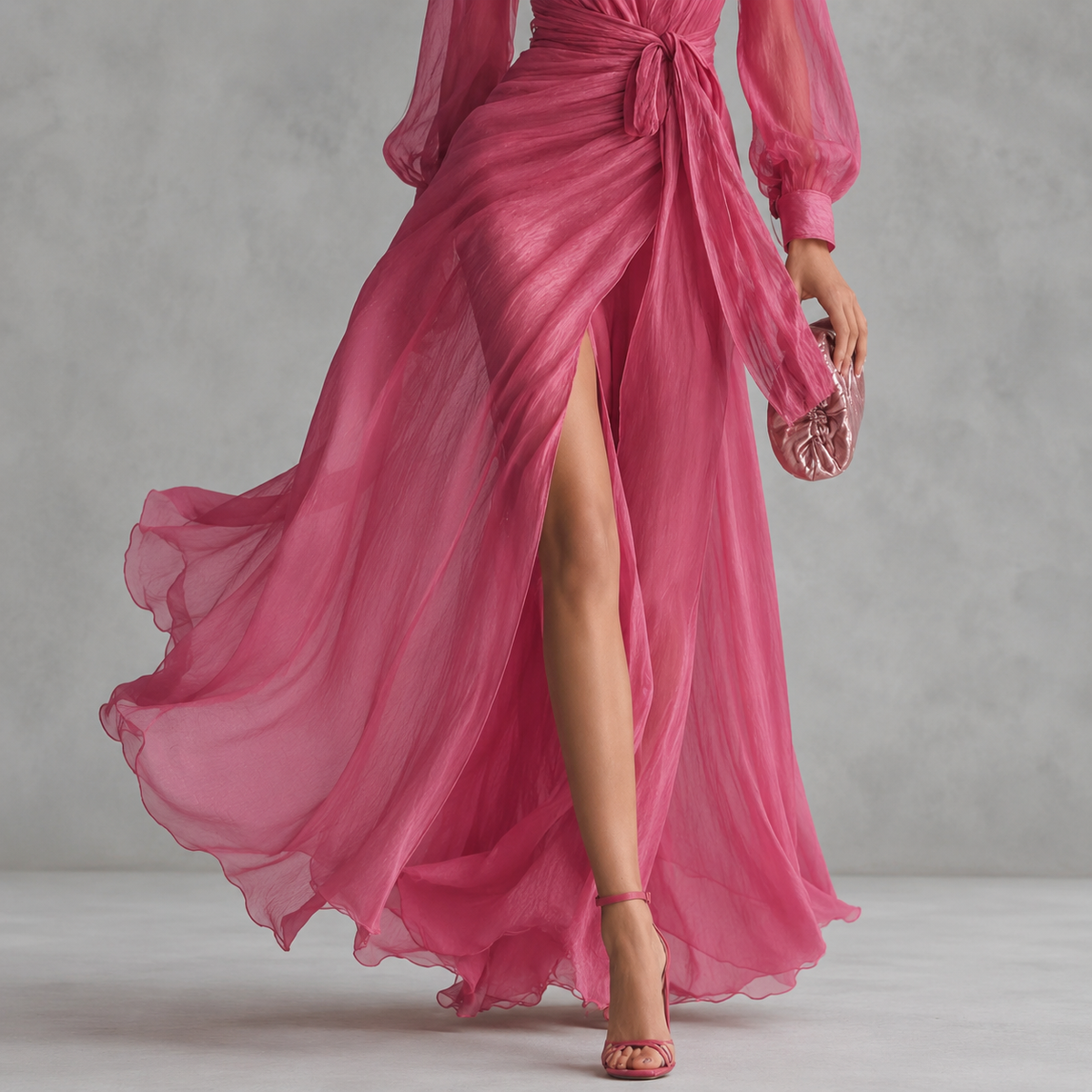 Amelie Rosier | Gloria — Vestido Largo Rosa Coral Escote V