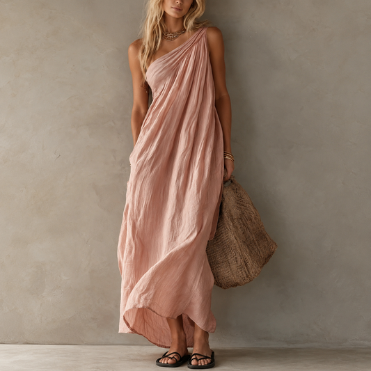Amelie Rosier | Adriana — Vestido Maxi Asimétrico Efecto Lino