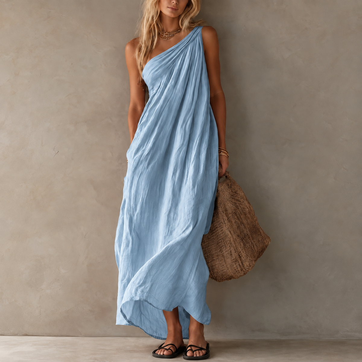 Amelie Rosier | Adriana — Vestido Maxi Asimétrico Efecto Lino