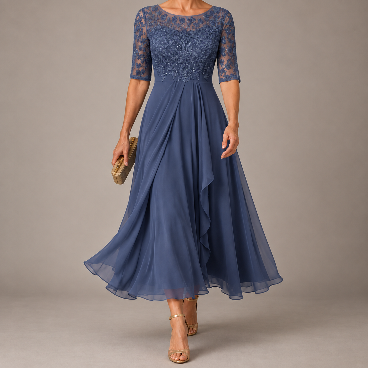 Amelie Rosier | Alba — Vestido Midi de Encaje Azul