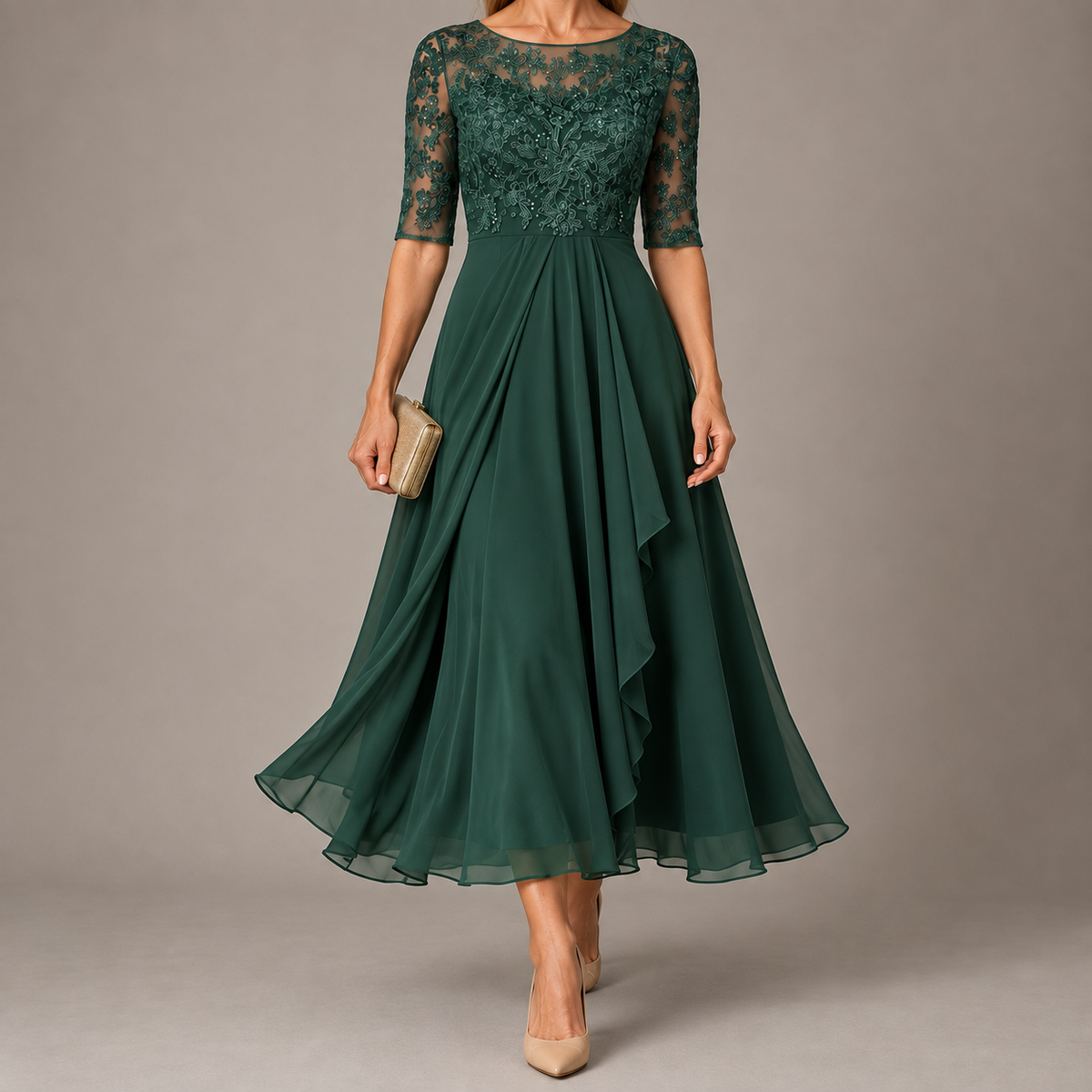 Amelie Rosier | Alba — Vestido Midi de Encaje Azul
