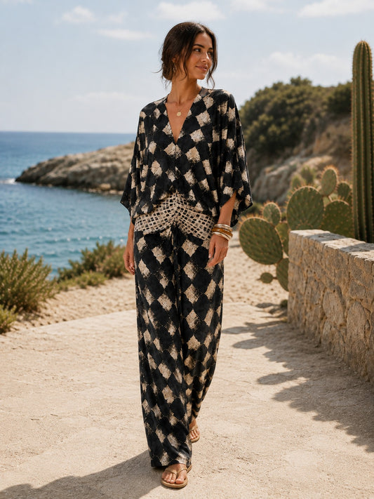 Amelie Rosier | Aria — Vestido Maxi Negro y Beige Estampado