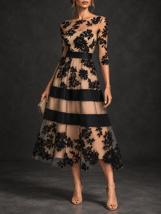 Amelie Rosier | Nora — Vestido Midi de Encaje Negro