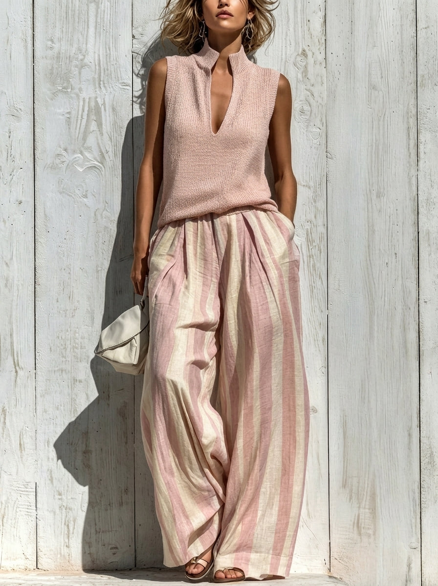 Amelie Rosier | Victoria — Conjunto de Rayas Top y Pantalón Ancho