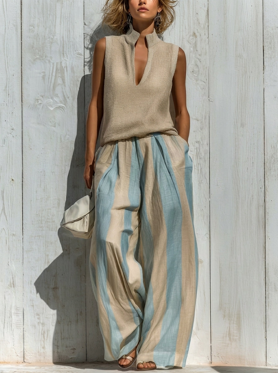 Amelie Rosier | Victoria — Conjunto de Rayas Top y Pantalón Ancho