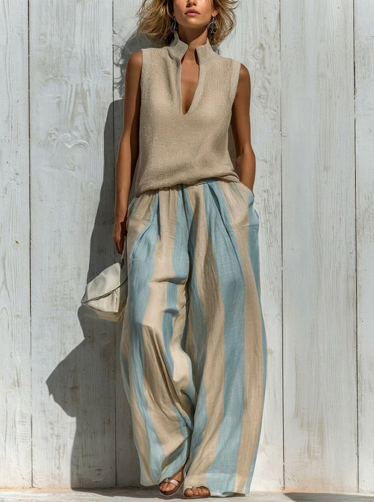 Amelie Rosier | Victoria — Conjunto de Rayas Top y Pantalón Ancho