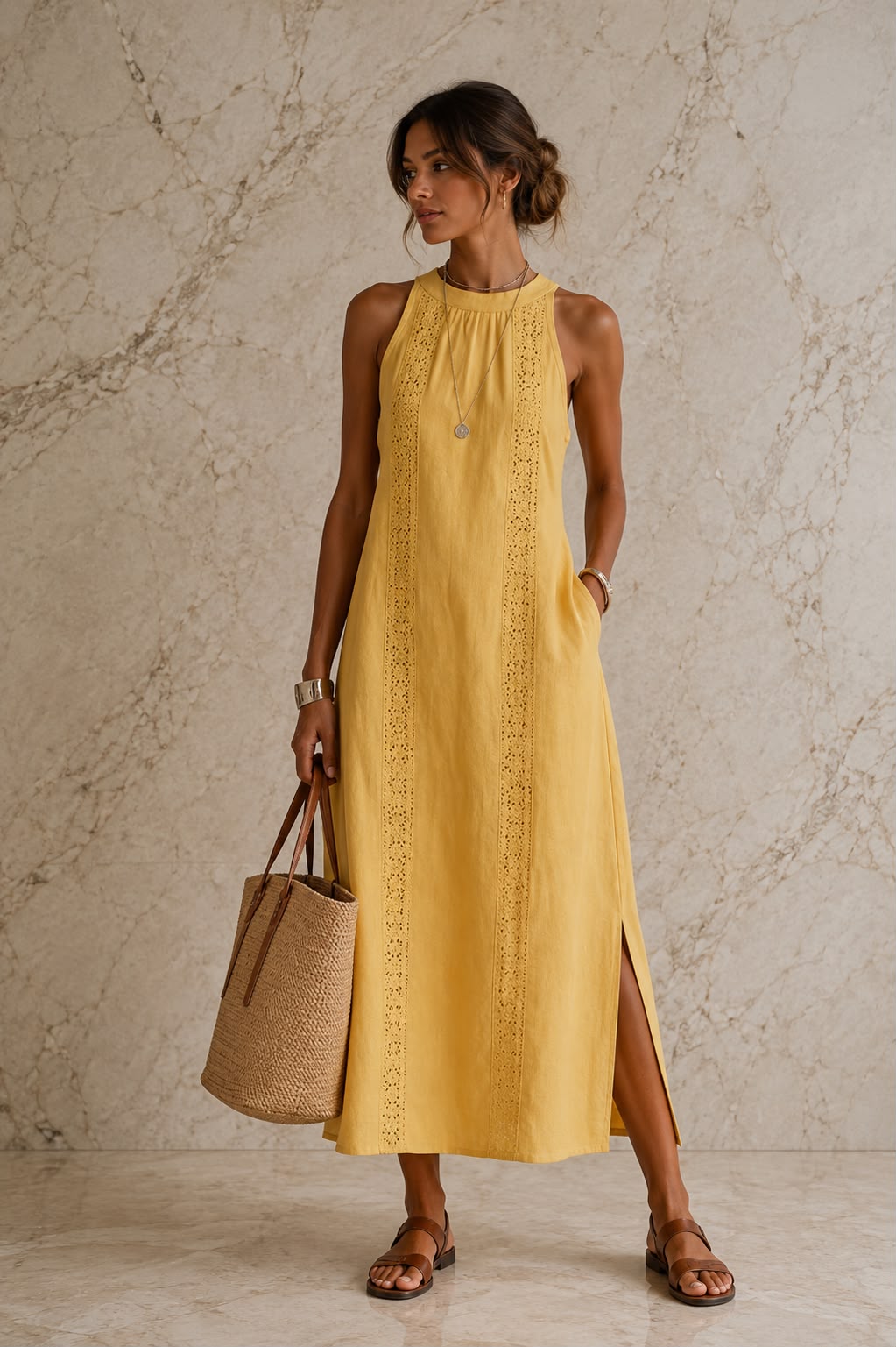 Amelie Rosier | Yasmine — Vestido Maxi de Lino con Encaje