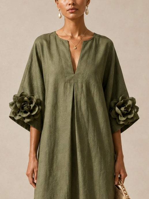 Amelie Rosier | Dalia — Vestido Midi Verde Oliva Floral