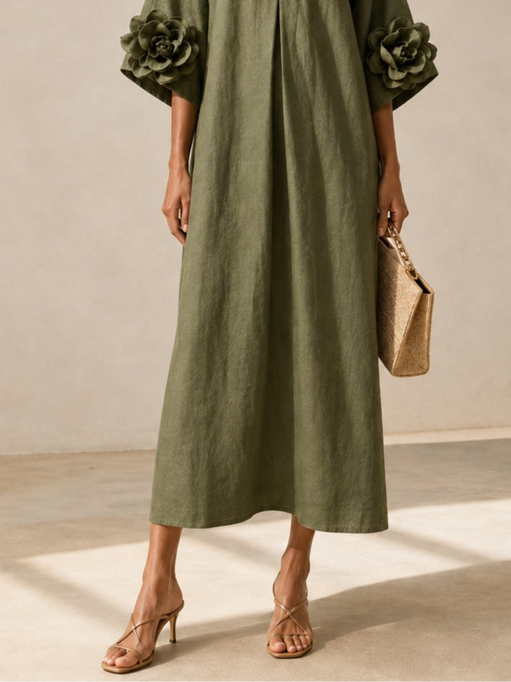 Amelie Rosier | Dalia — Vestido Midi Verde Oliva Floral