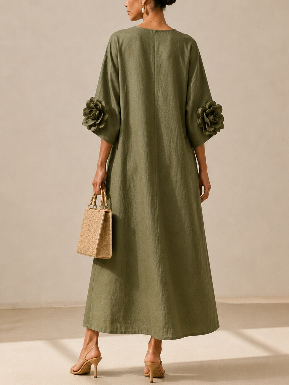 Amelie Rosier | Dalia — Vestido Midi Verde Oliva Floral