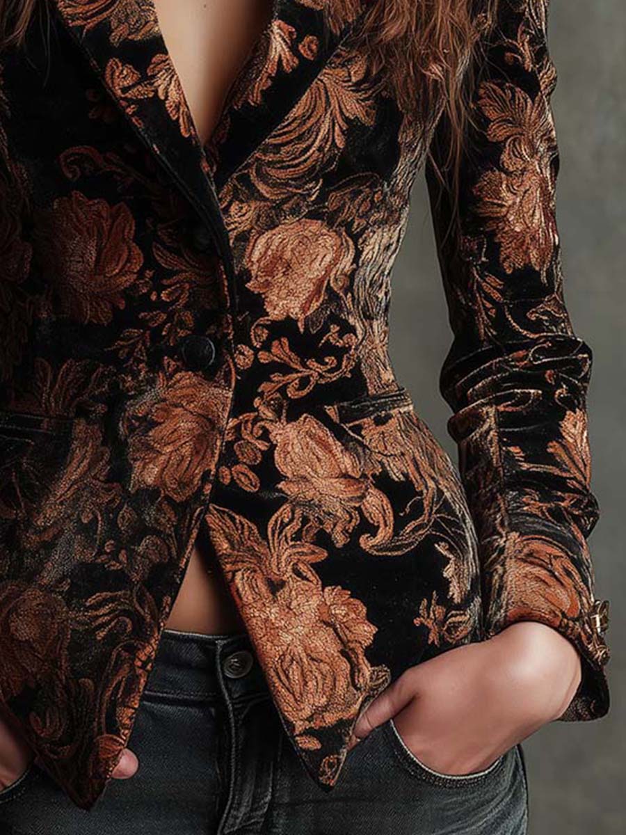 Amelie Rosier | Fernanda — Blazer Floral Negro y Bronce