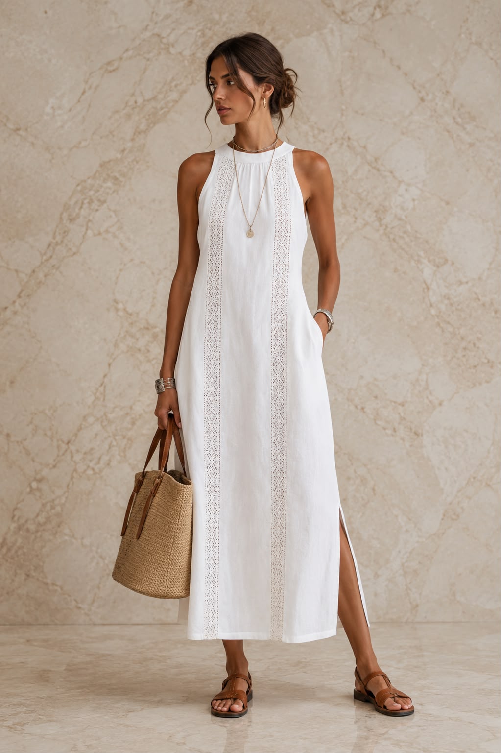 Amelie Rosier | Yasmine — Vestido Maxi de Lino con Encaje