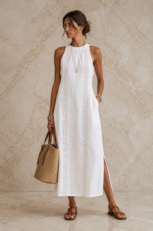 Amelie Rosier | Yasmine — Vestido Maxi de Lino con Encaje