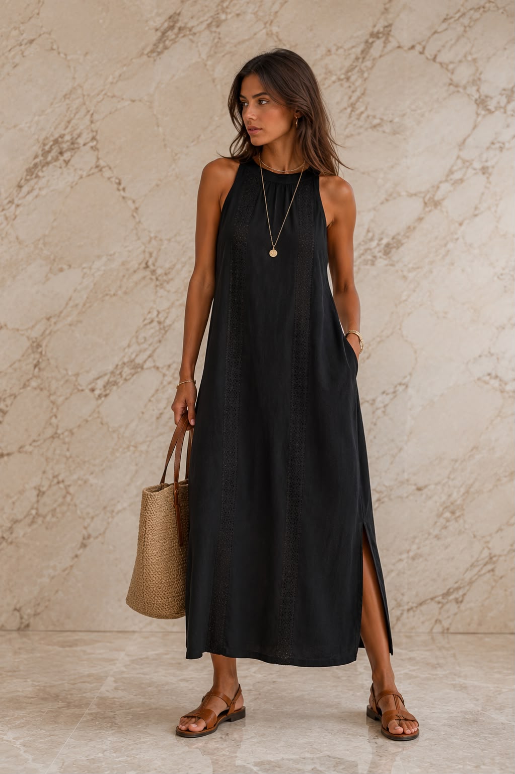 Amelie Rosier | Yasmine — Vestido Maxi de Lino con Encaje
